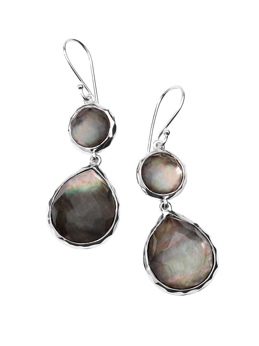 Women's Rock Candy Double Drop Sterling Silver & Brown Shell Doublet Double-Drop Earrings - Black Shell