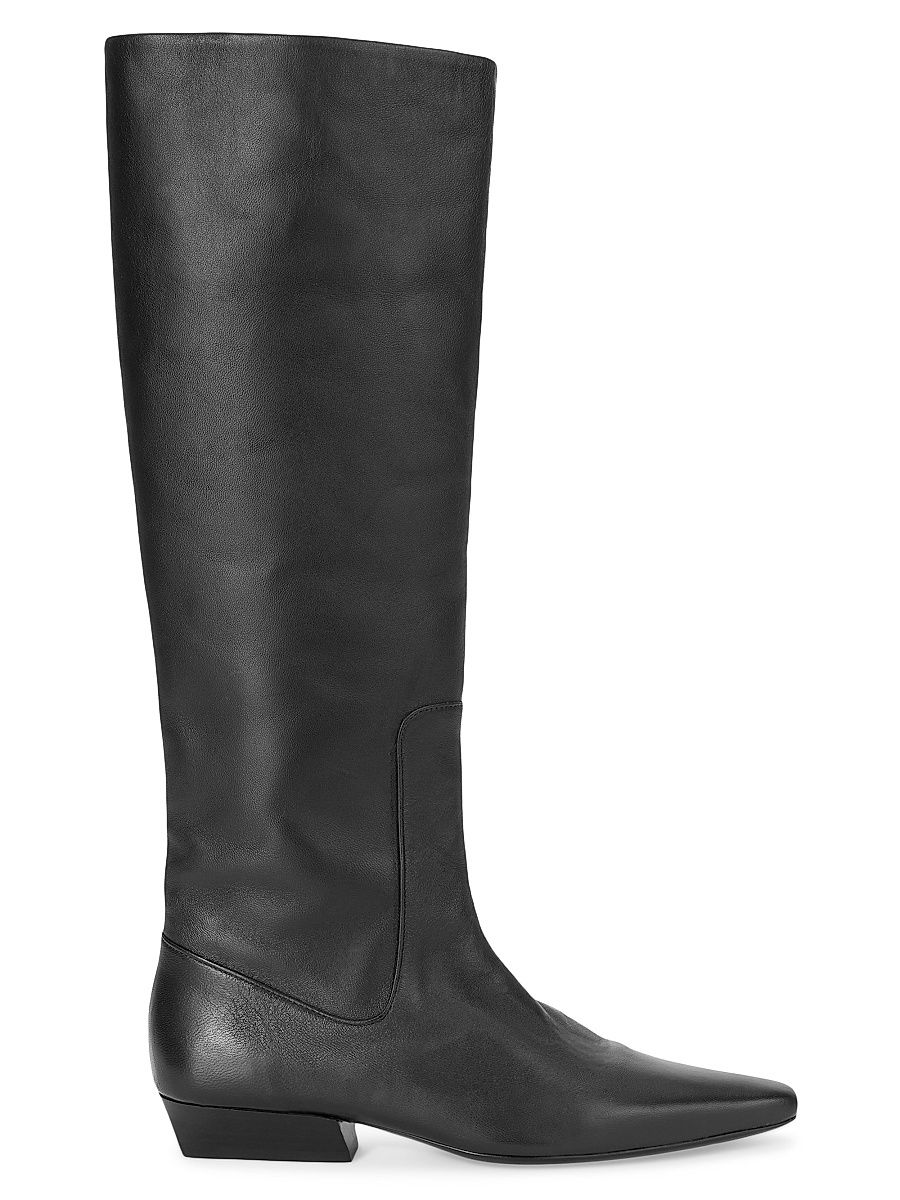 Women's Wally Flat Leather Boots - Black - Size 12