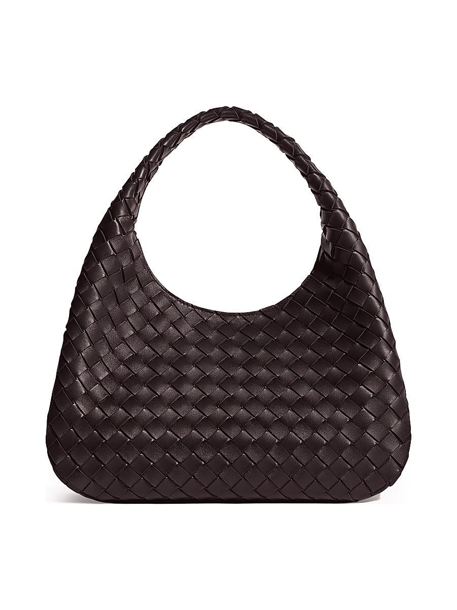 Women's Medium Campana Intrecciato Leather Shoulder Bag - Deep Mahogany