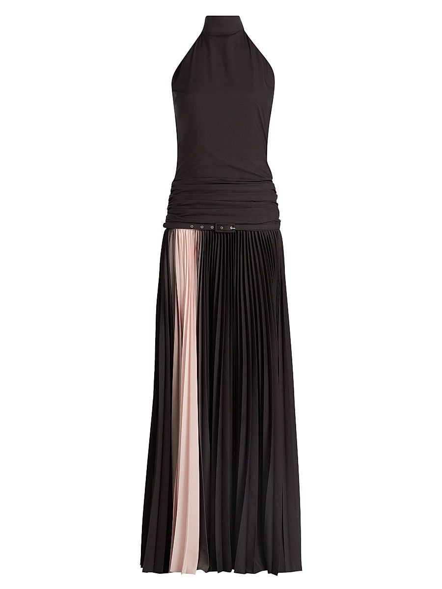 Women's Etani Plisse Drop-Waist Halter Gown - Ombre Black - Size 8