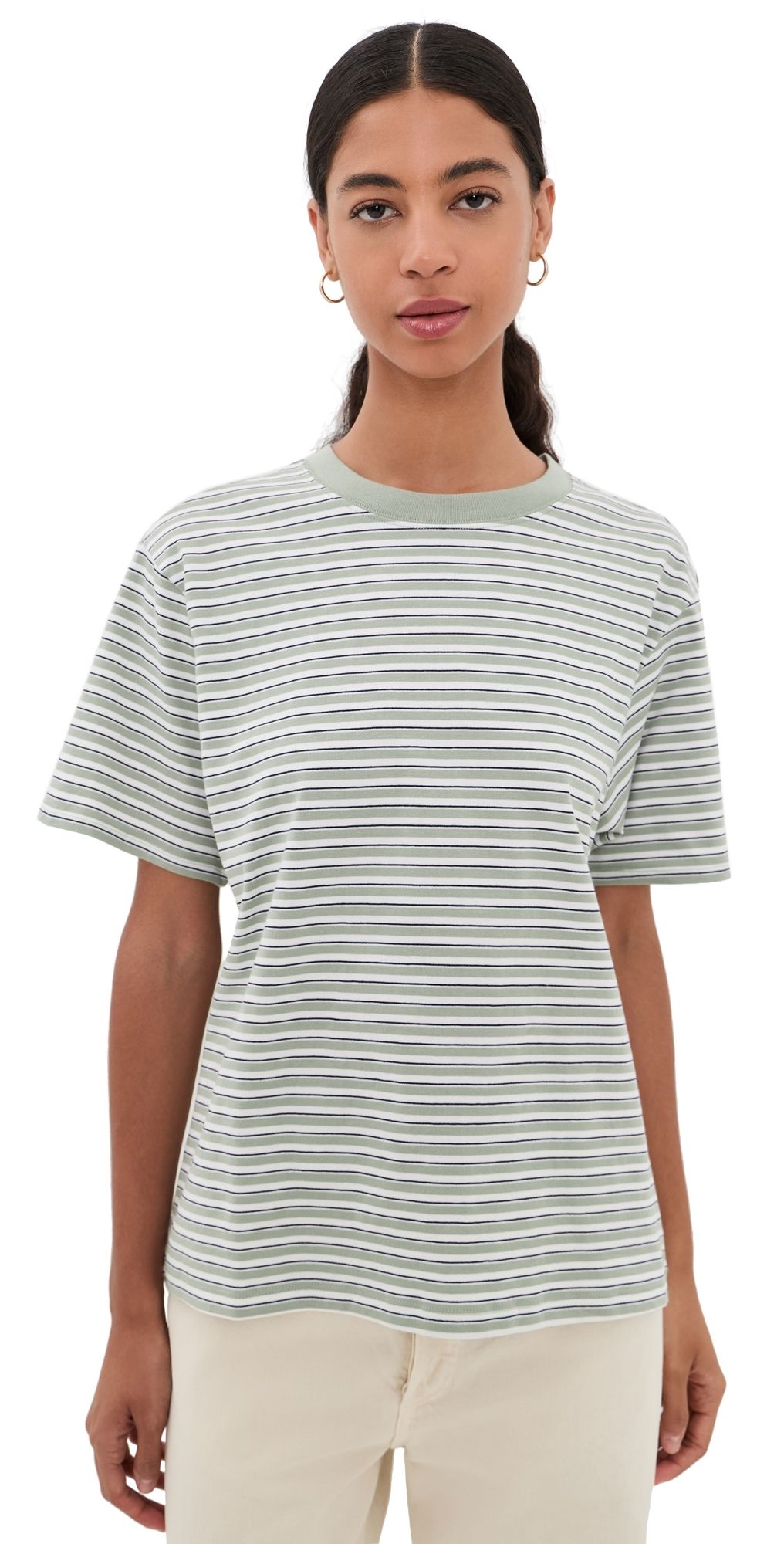 Good American The Oversized Tee Clean Stripe Mosswel XL