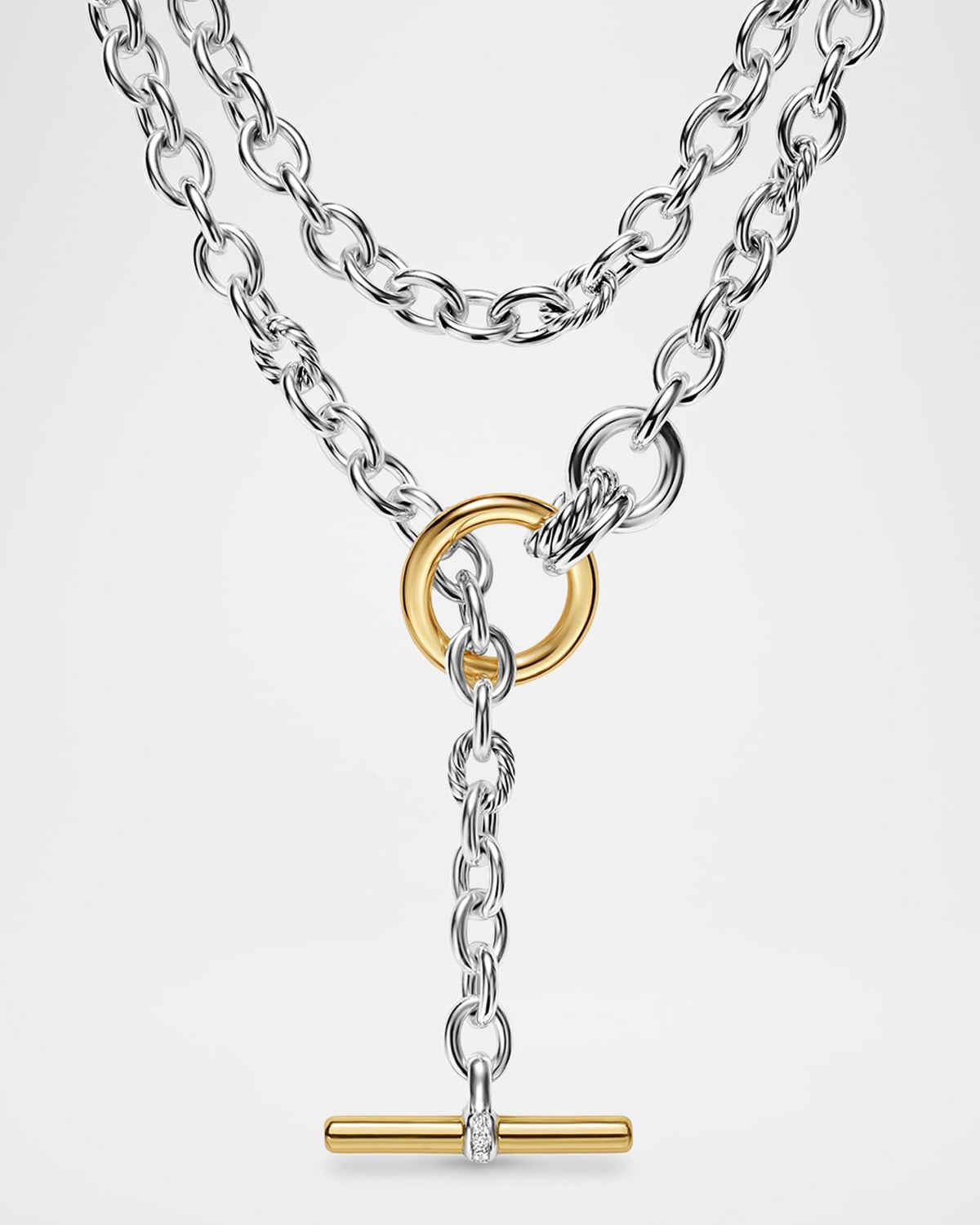 DY Mercer Double Row Toggle Necklace with Diamonds in Silver and 18K Gold, 5mm