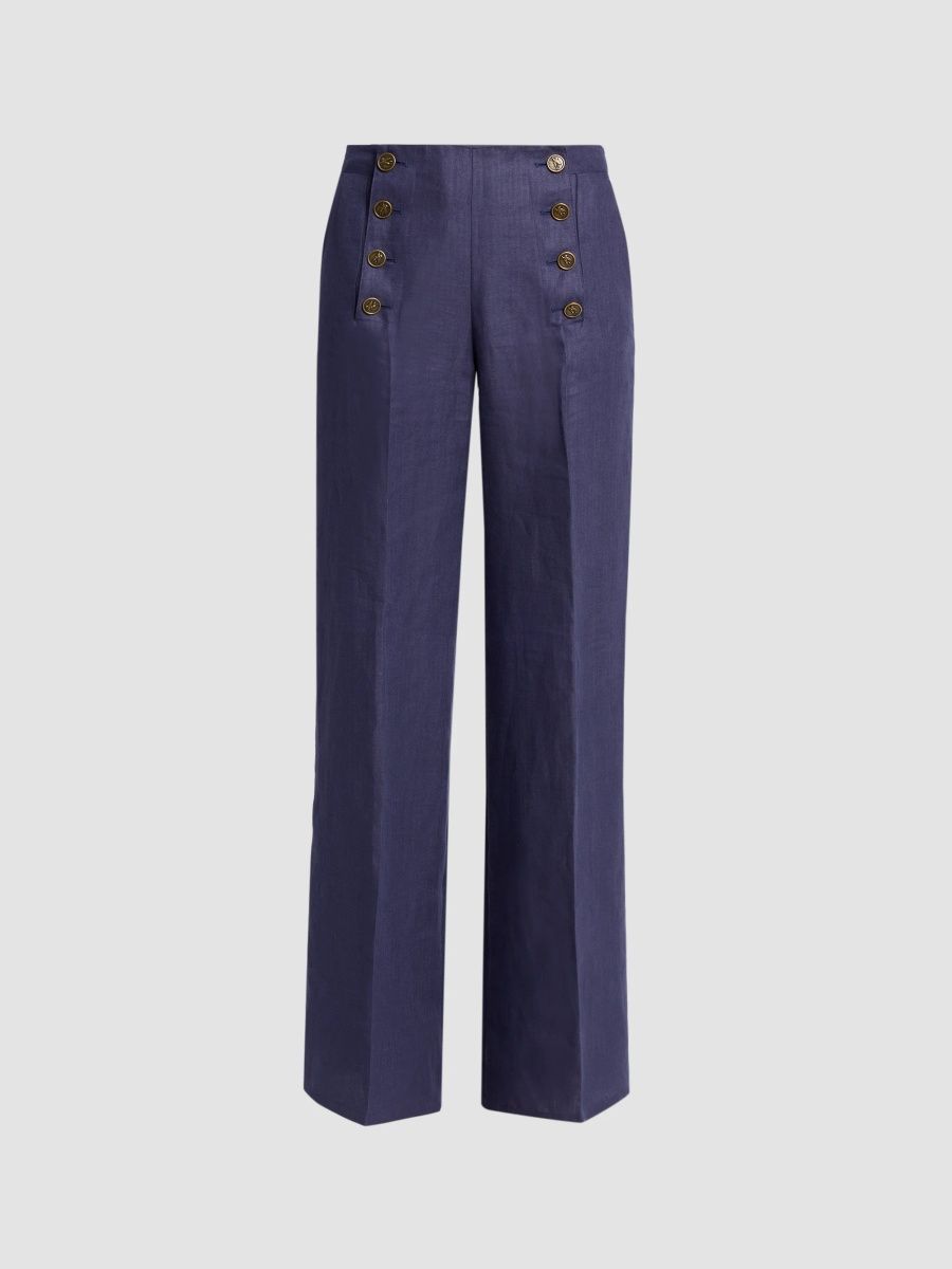 Etro Women's Linen Double-Breasted Trousers - Marine - Size 14