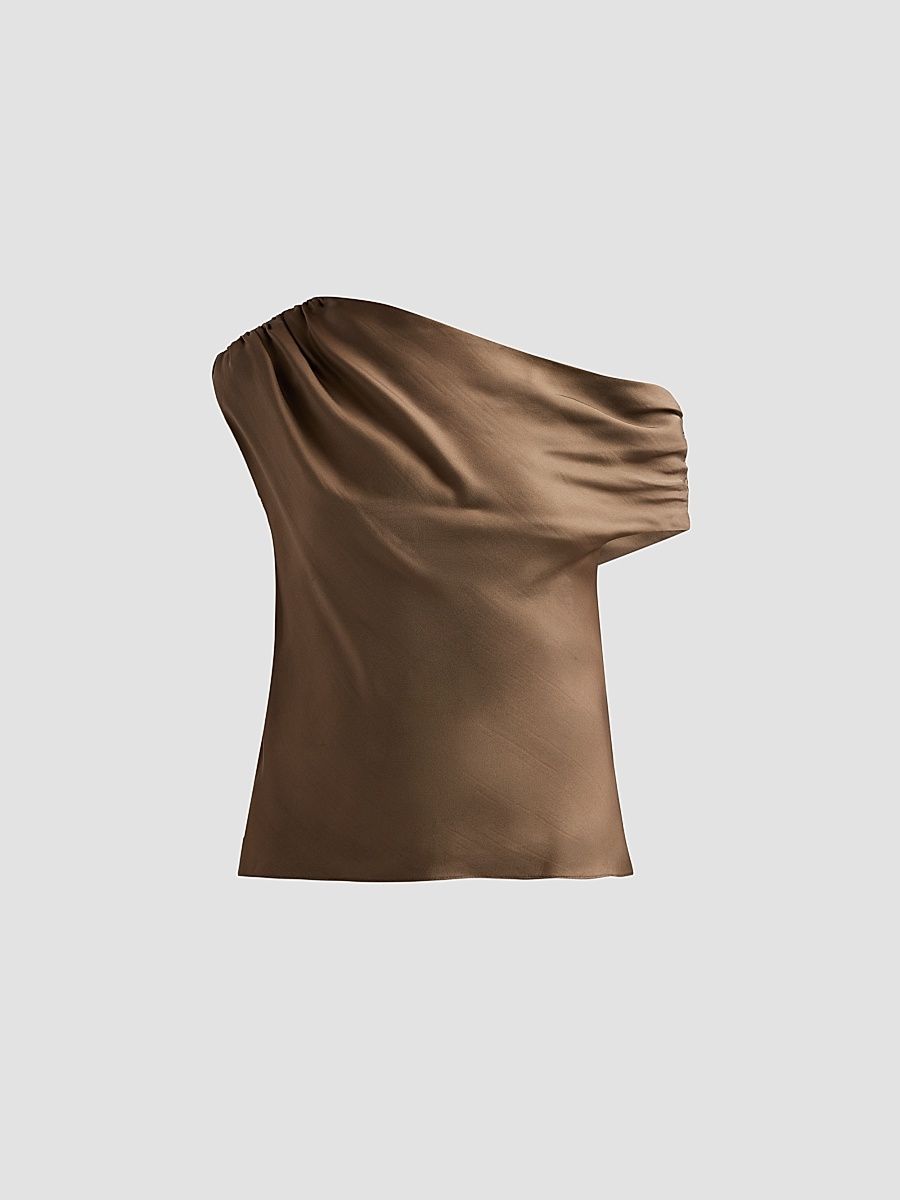 Women's Veda Draped Off-The-Shoulder Top - Coffee - Size 12