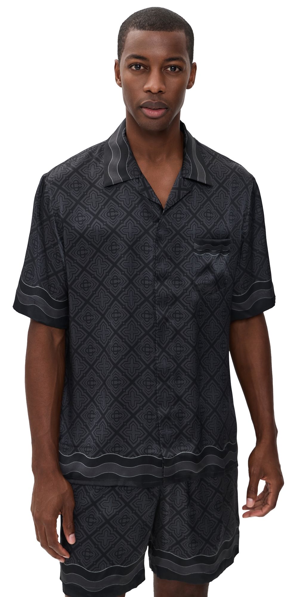 Casablanca Monogram Silk Cuban Collar Shirt Silk Satin XL