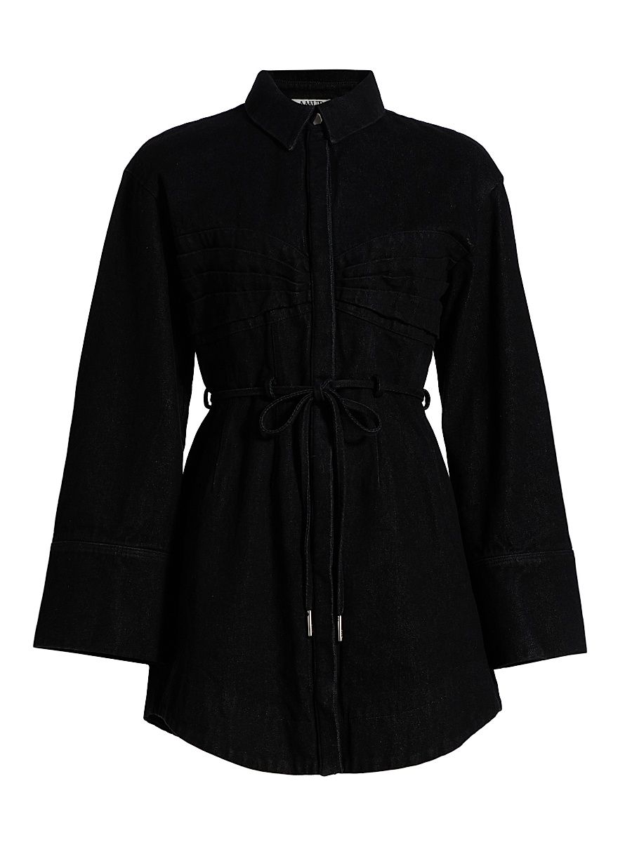 Women's Denim Button-Front Tie-Waist Minidress - Charcoal Denim - Size 8