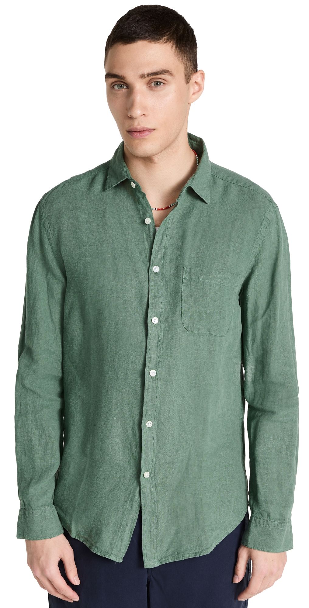 Portuguese Flannel Linen Shirt Dry Green S