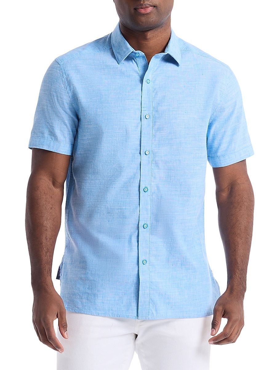 Men's Sutton Solid Linen-Cotton Shirt - Blue - Size XXXL