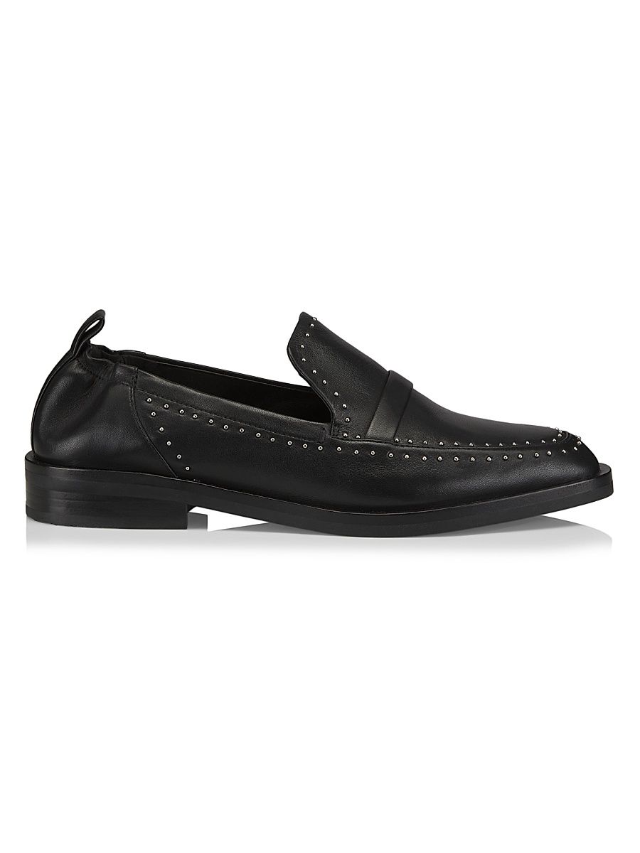 Women's Alexa Soft Studded Leather Penny Loafers - Black - Size 8