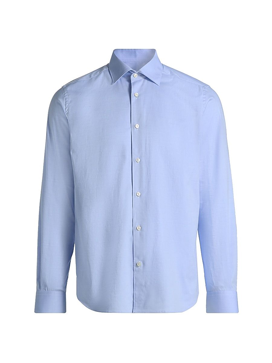Men's COLLECTION Stretch-Cotton Button-Front Shirt - Blue - Size 18