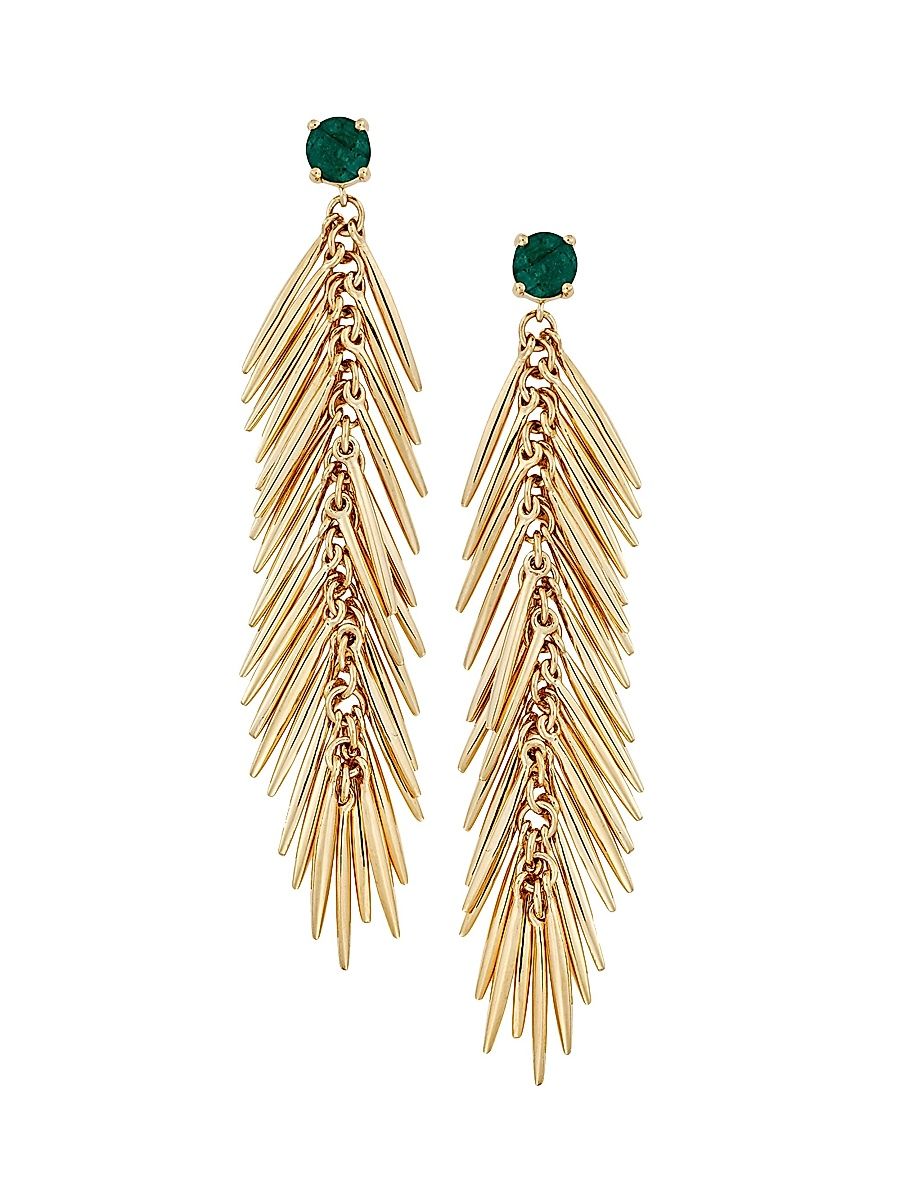 Women's Grass 18K Yellow Gold & Emerald Feather Drop Earrings - Gold