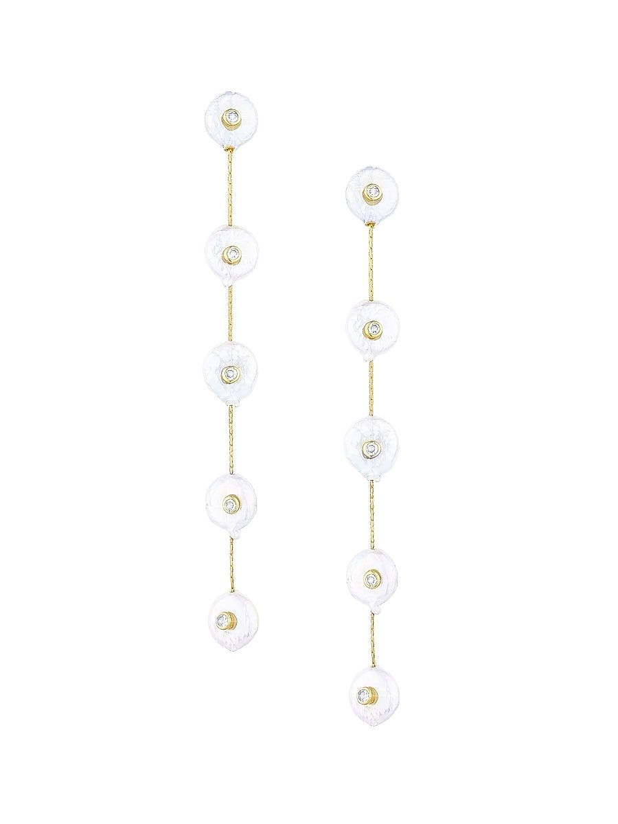 Women's 18K-Gold-Plated, 8MM Freshwater Pearl, & Cubic Zirconia Drop Earrings - Gold