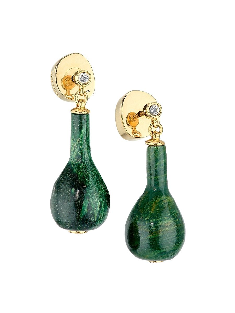 Women's 24K-Gold-Plated, Jade & Cubic Zirconia Drop Earrings - Dark Green