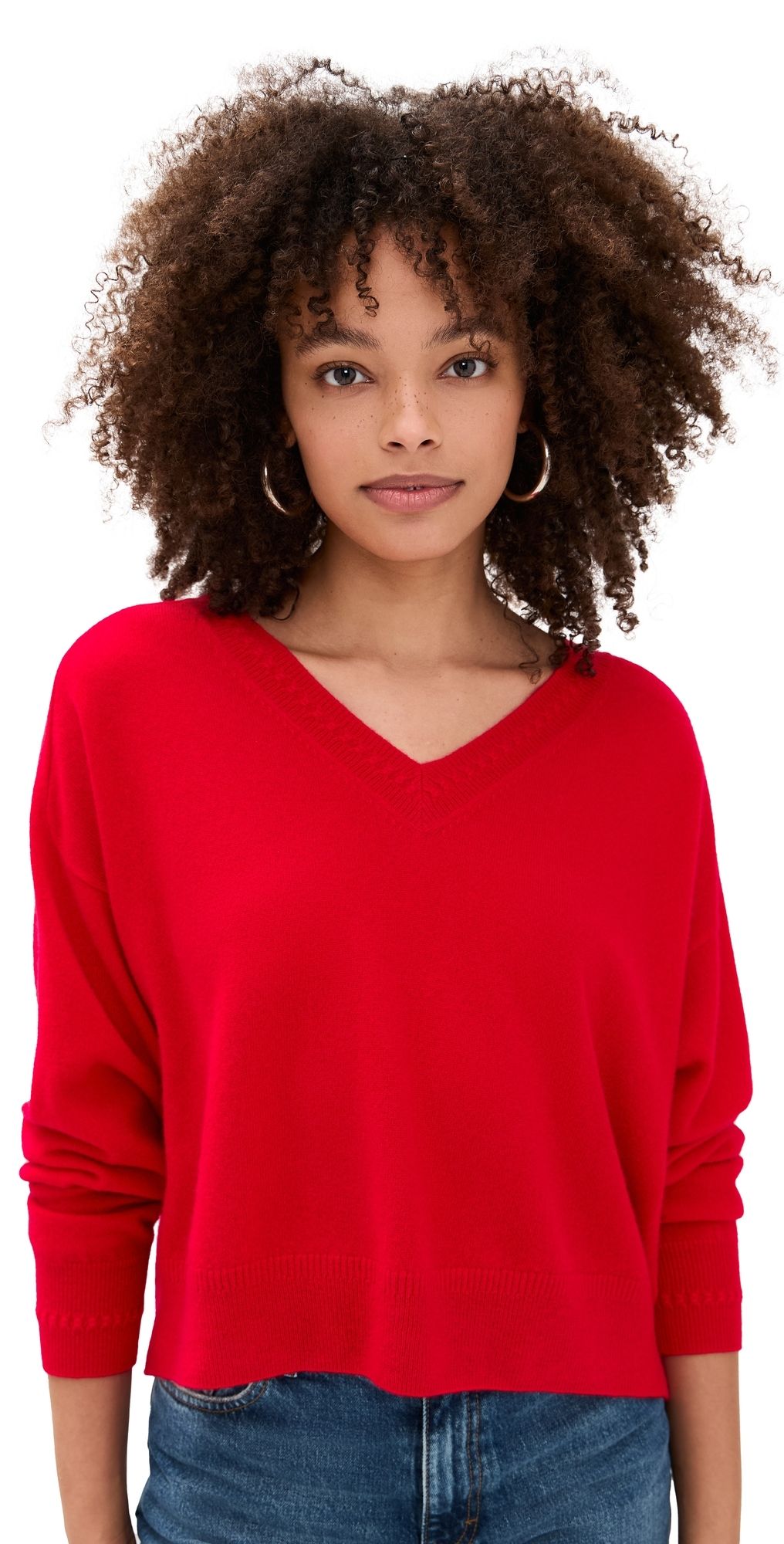 Tanya Taylor Audrey Cashmere V Neck Sweater Scarlet M