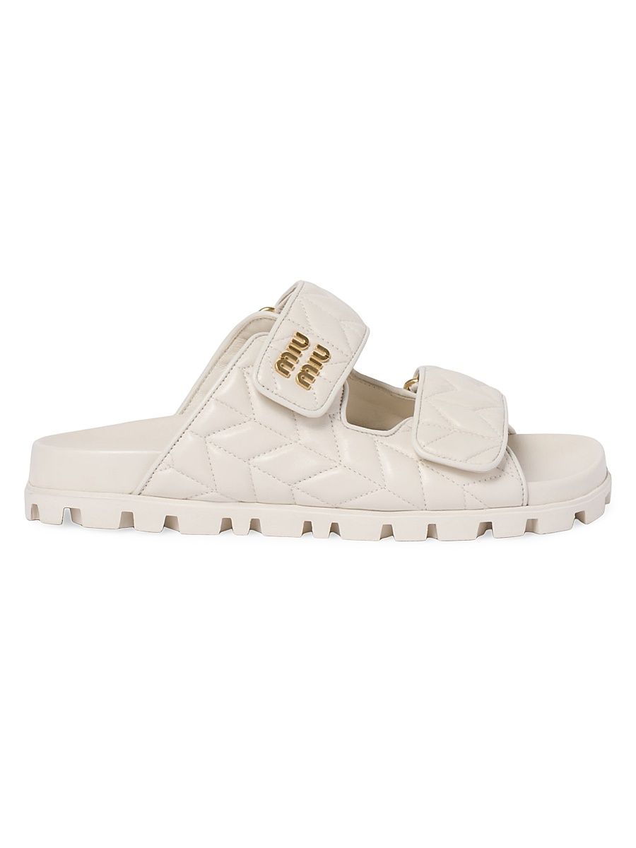 Women's Matelassé Nappa Leather Slides - White - Size 7