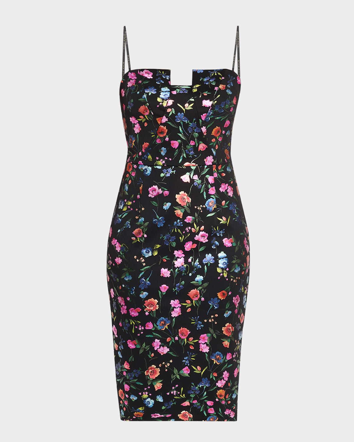 Lena Strapless Floral-Print Midi Sheath Dress