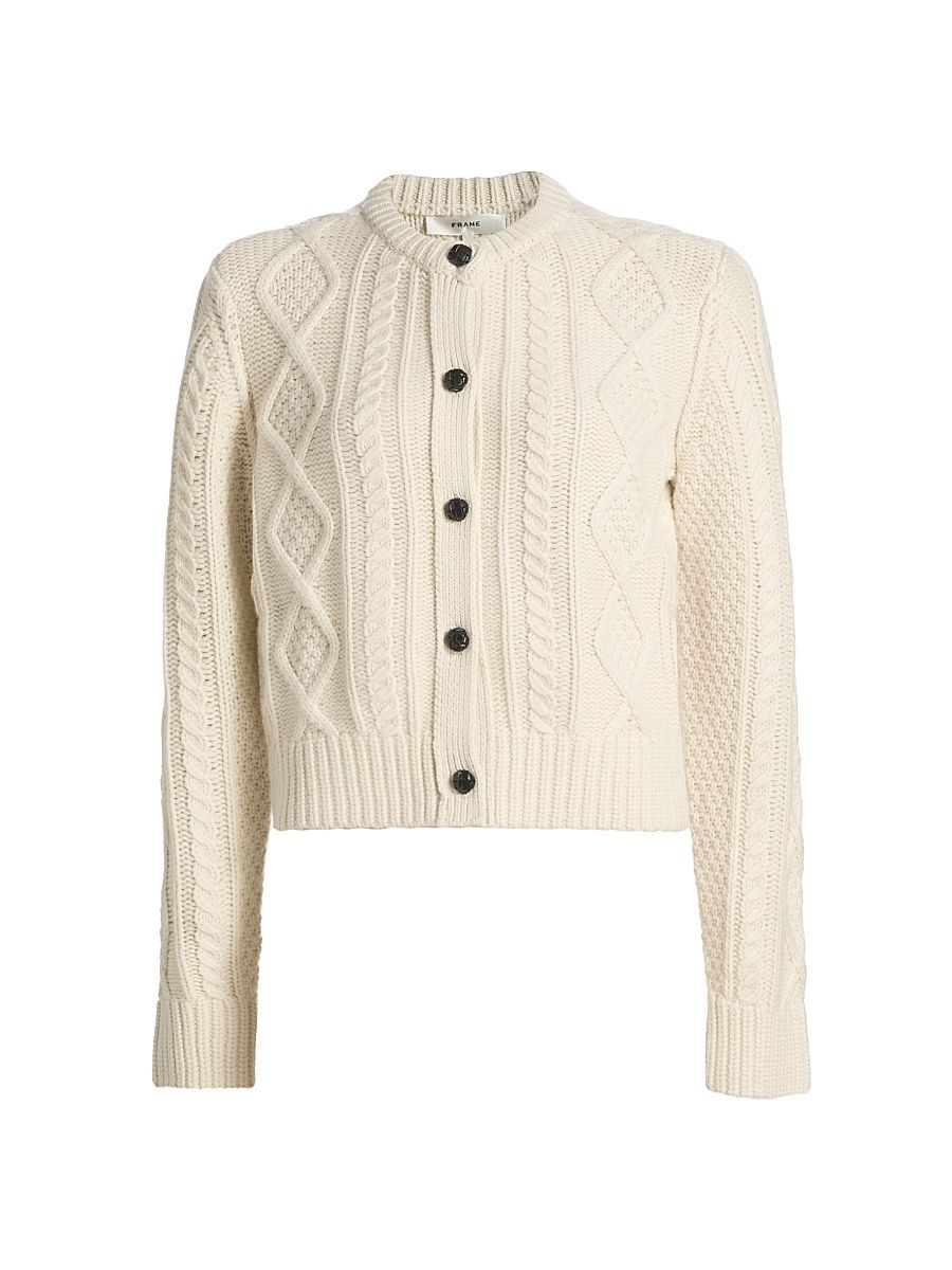 Women's Cable-Knit Cashmere Cardigan - Cream - Size Large