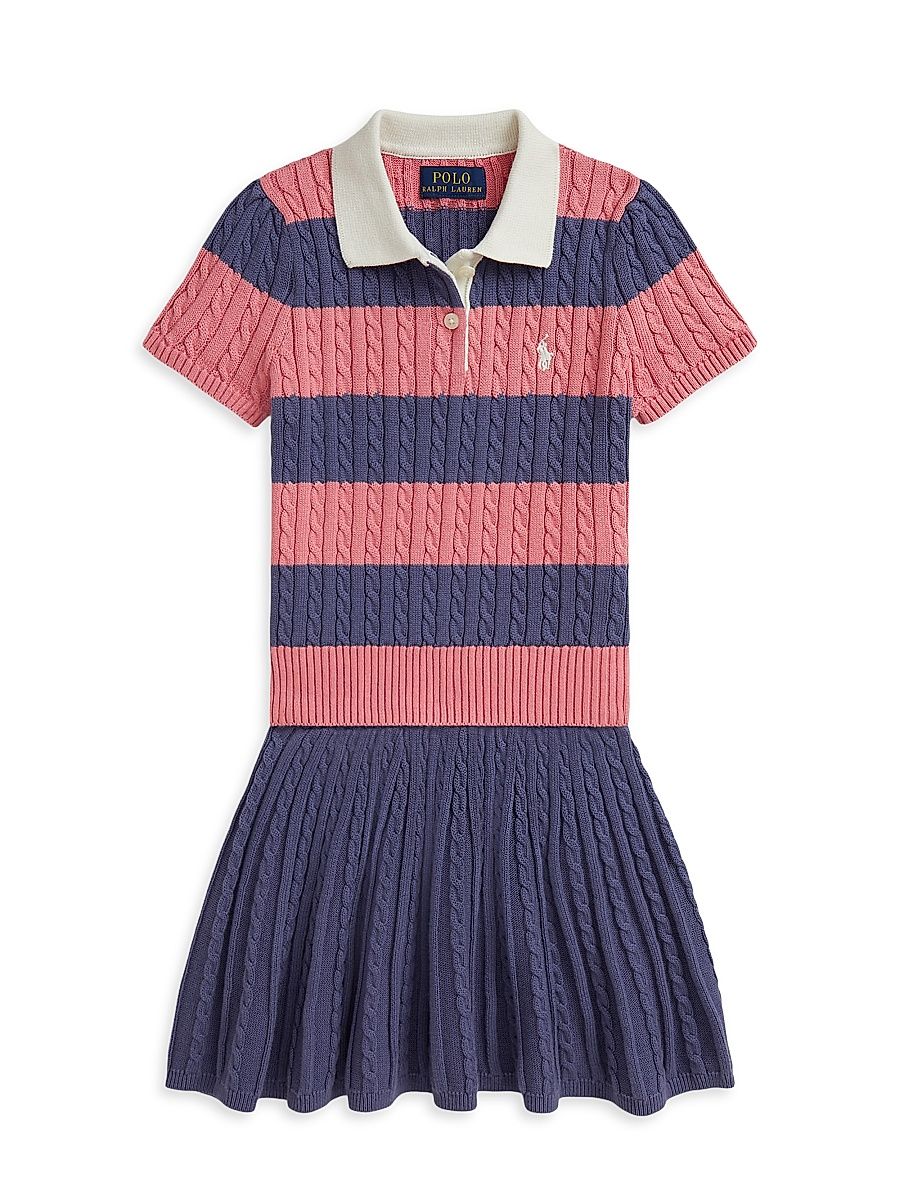 Little Girl's & Girl's 2-Piece Cable-Knit Cotton Shirt & Skirt Set - Classic Blue Multi - Size 7