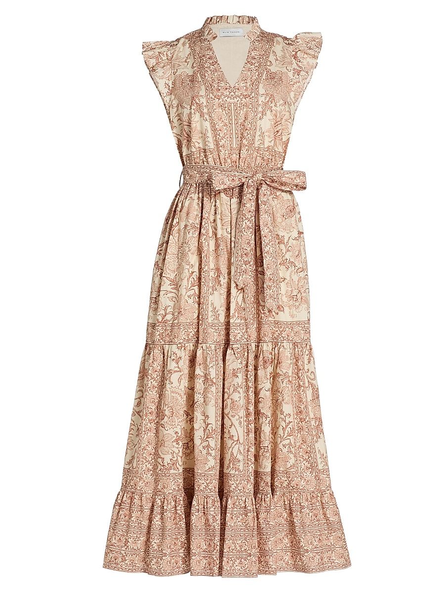 Women's The Eden Printed Cotton Maxi Dress - Cypress Vine Print - Size 10