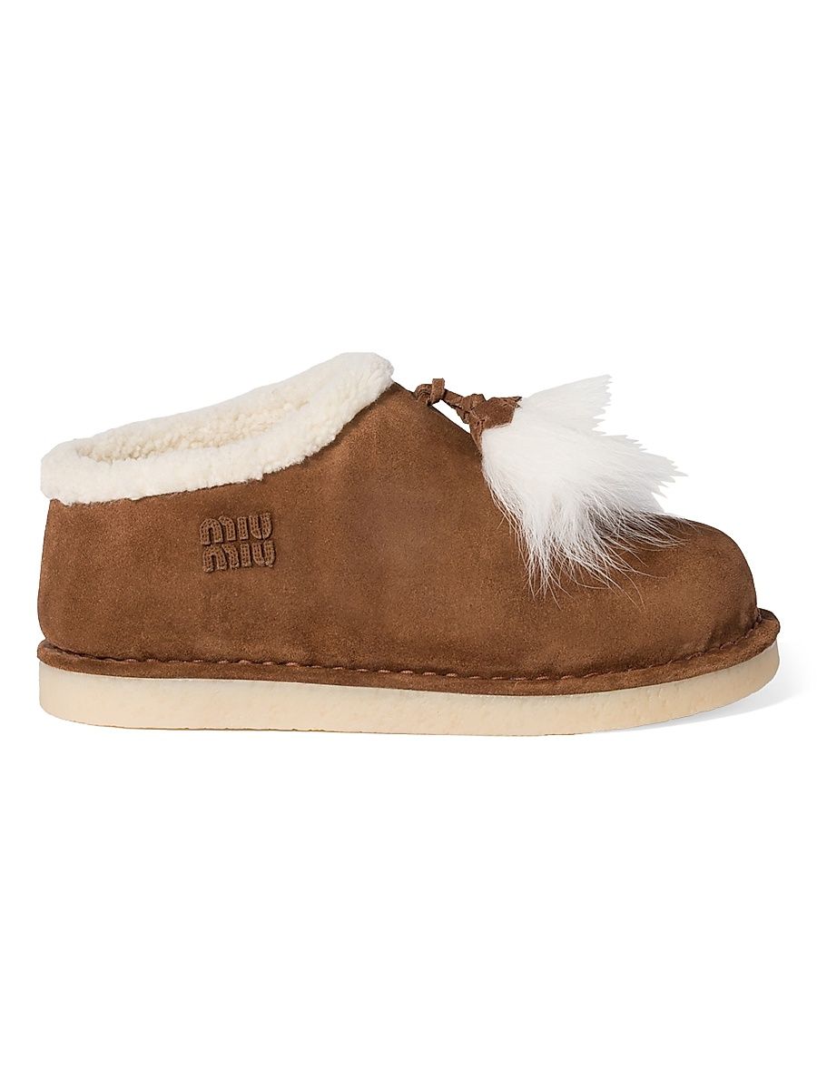 Women's Suede and Shearling Mules - Brown - Size 8