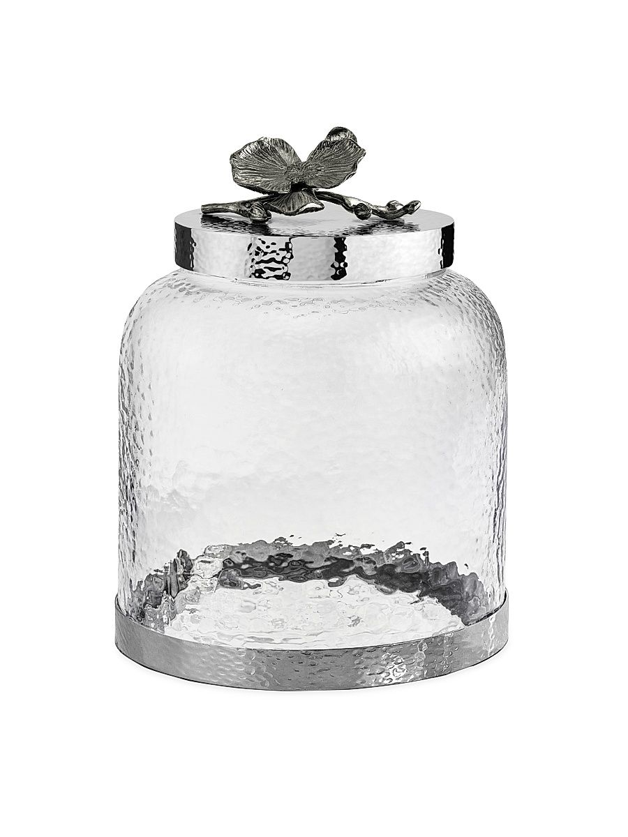 Black Orchid Cookie Jar - White