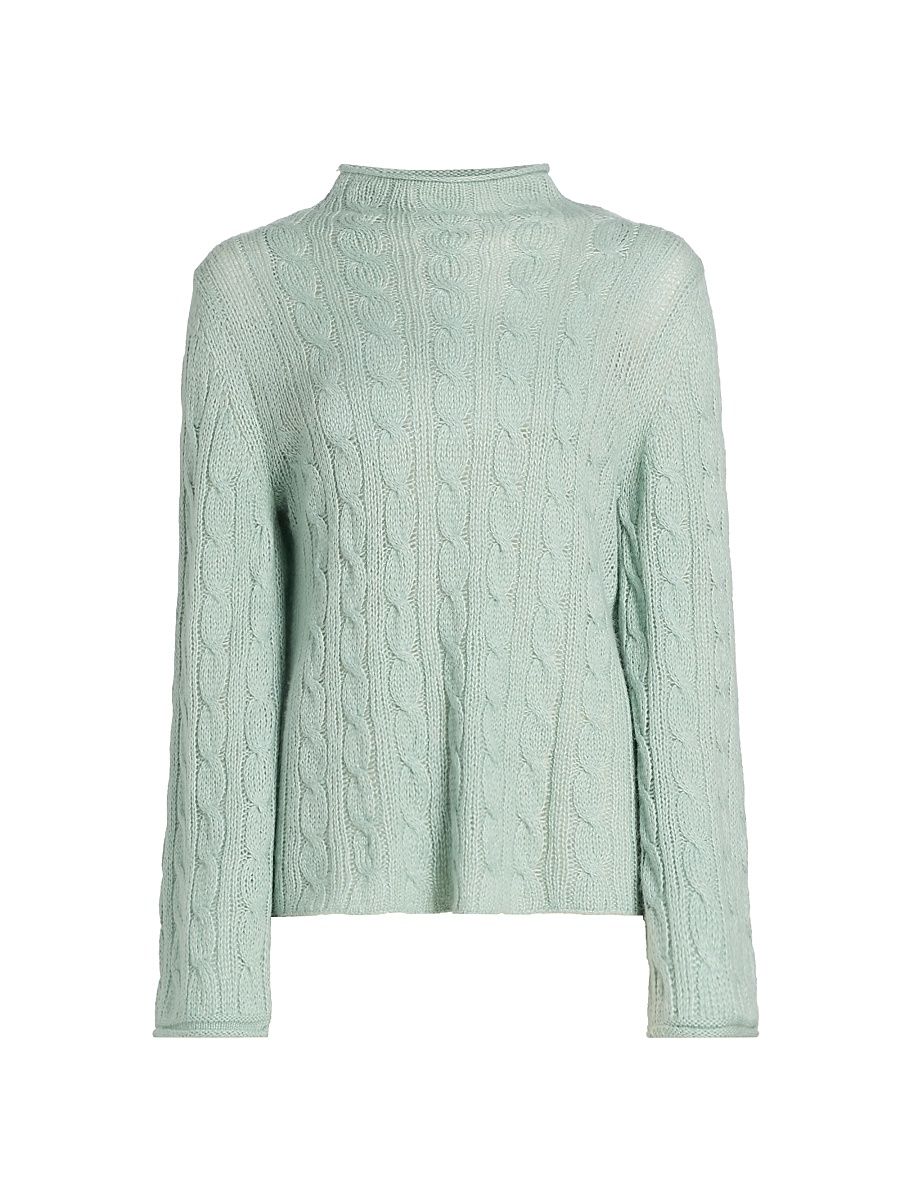 Women's Cable-Knit Merino Wool-Blend Top - Sage Brush - Size XL