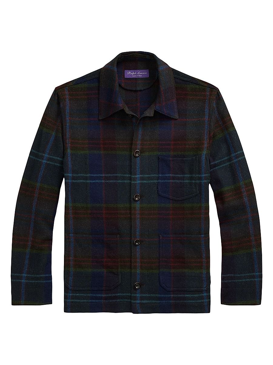 Men's Shadow Plaid Shirt Jacket - Green Navy Multi - Size XL