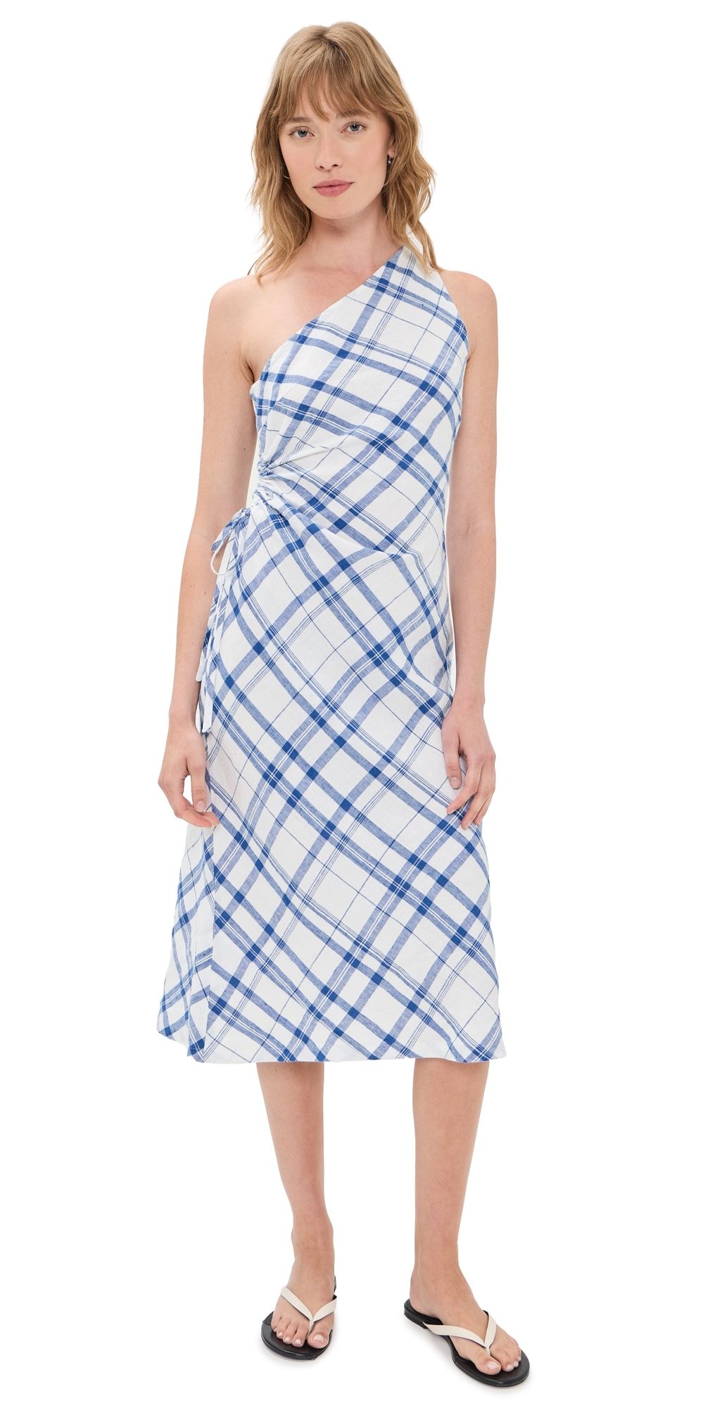 Madewell One Shoulder Plaid Maxi Dress Blue And White Plaid 8
