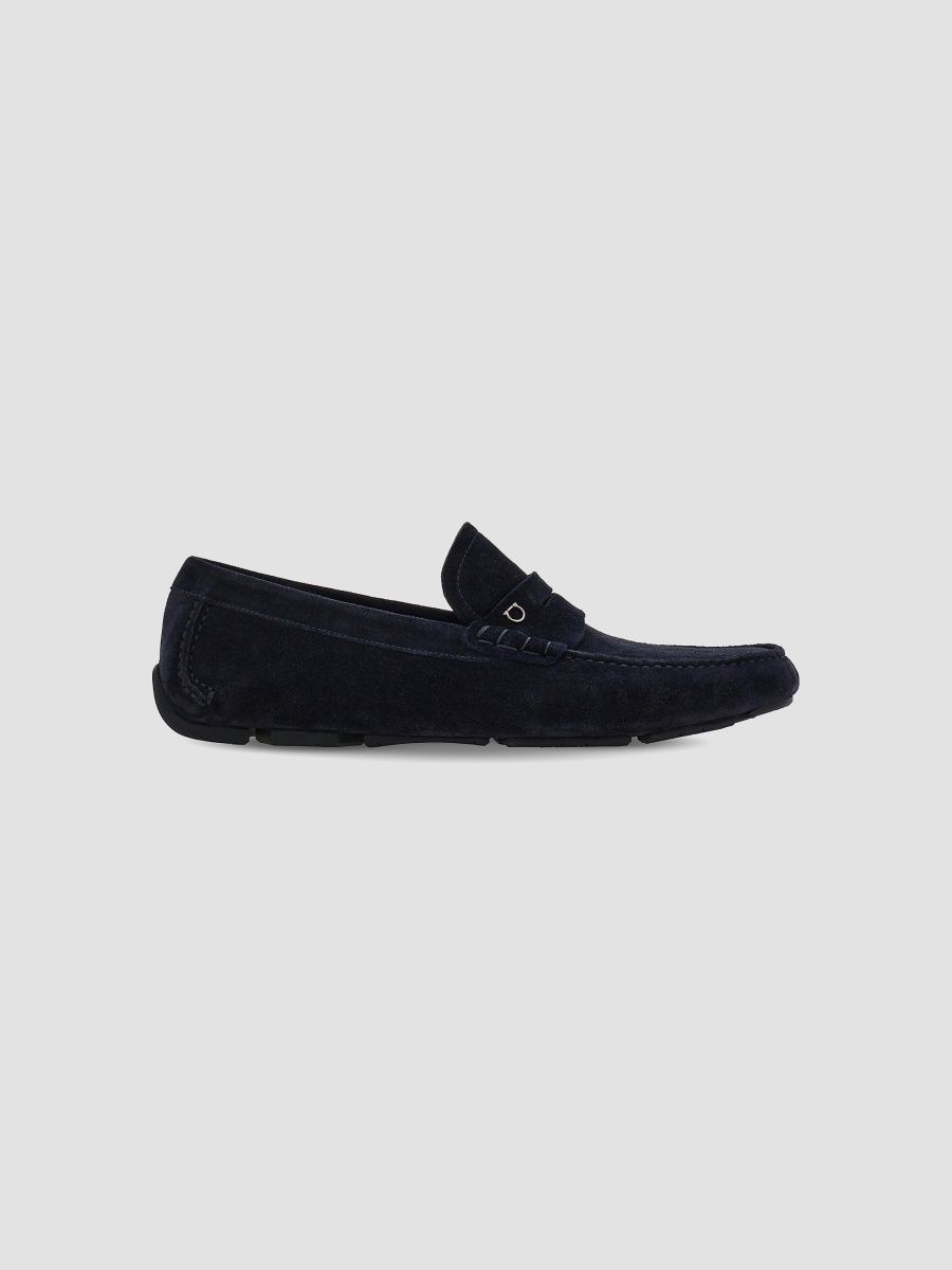 FERRAGAMO Men's Timothy Suede Driving Loafers - Navy - Size 12