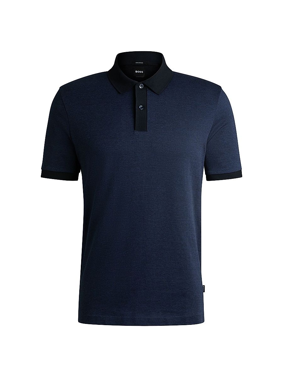Men's Mercerized-Cotton Polo Shirt with Micro Pattern - Dark Blue - Size Medium