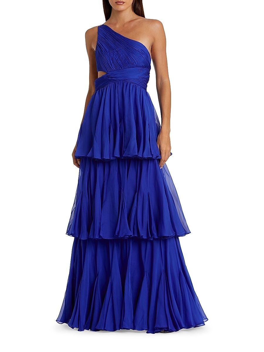 Women's Tiered Chiffon One-Shoulder Gown - Cobalt - Size 12