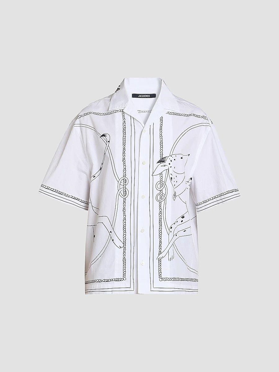 Jacquemus Men's Jean Printed Cotton Shirt - Print Dog White Black - Size 44