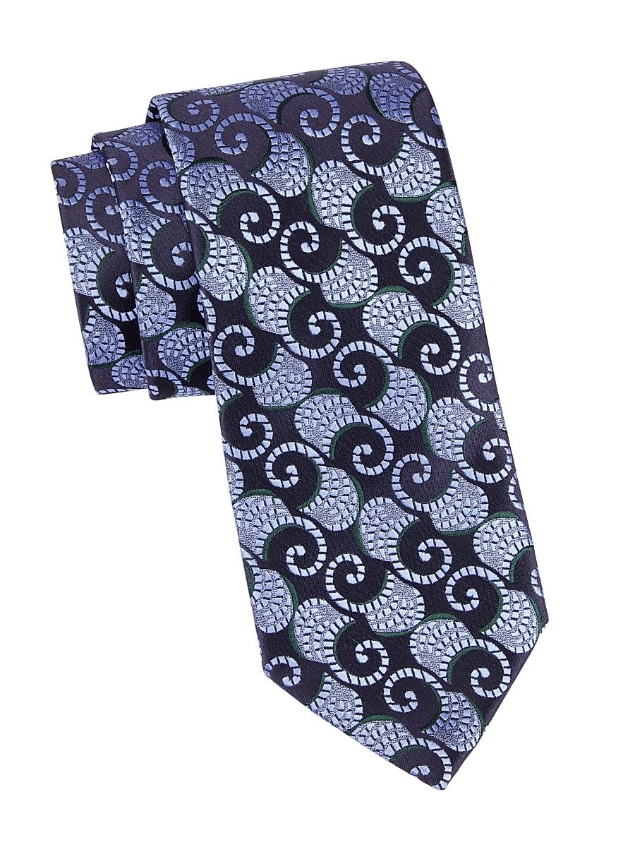 Men's Swirl Silk Tie - Navy Green