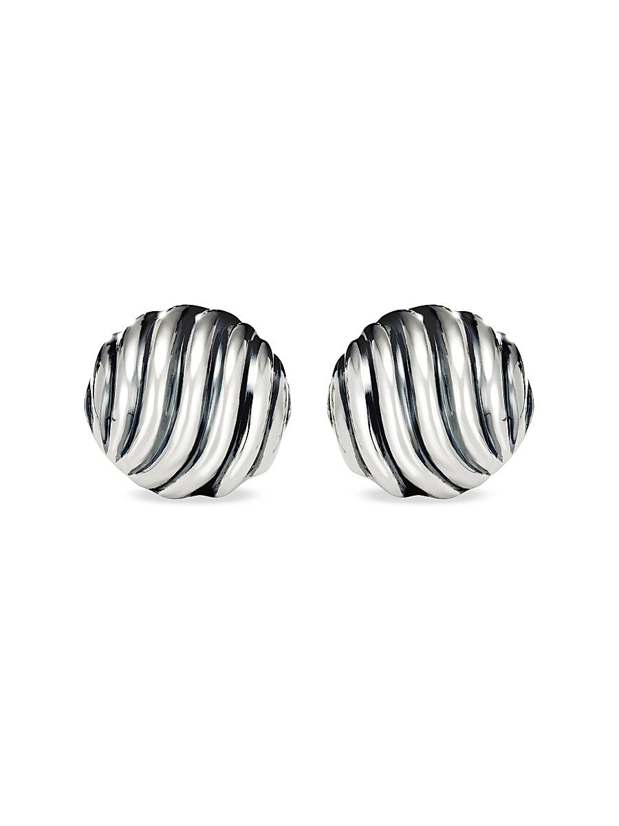 Women's Sculpted Cable Stud Earrings in Sterling Silver, 14mm - Silver