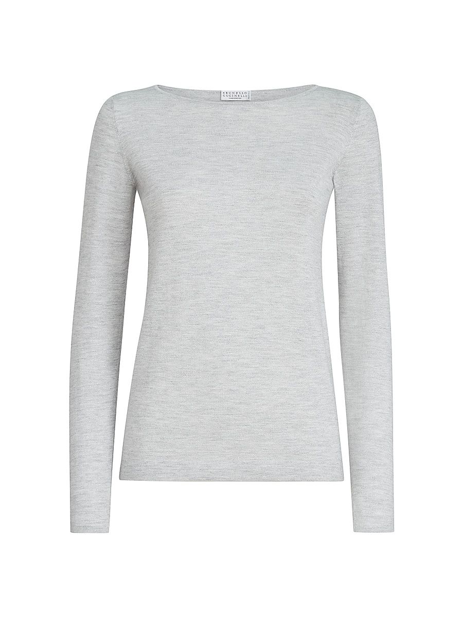Women's Cashmere and Silk Sparkling Lightweight Sweater - Pebble - Size XXXL