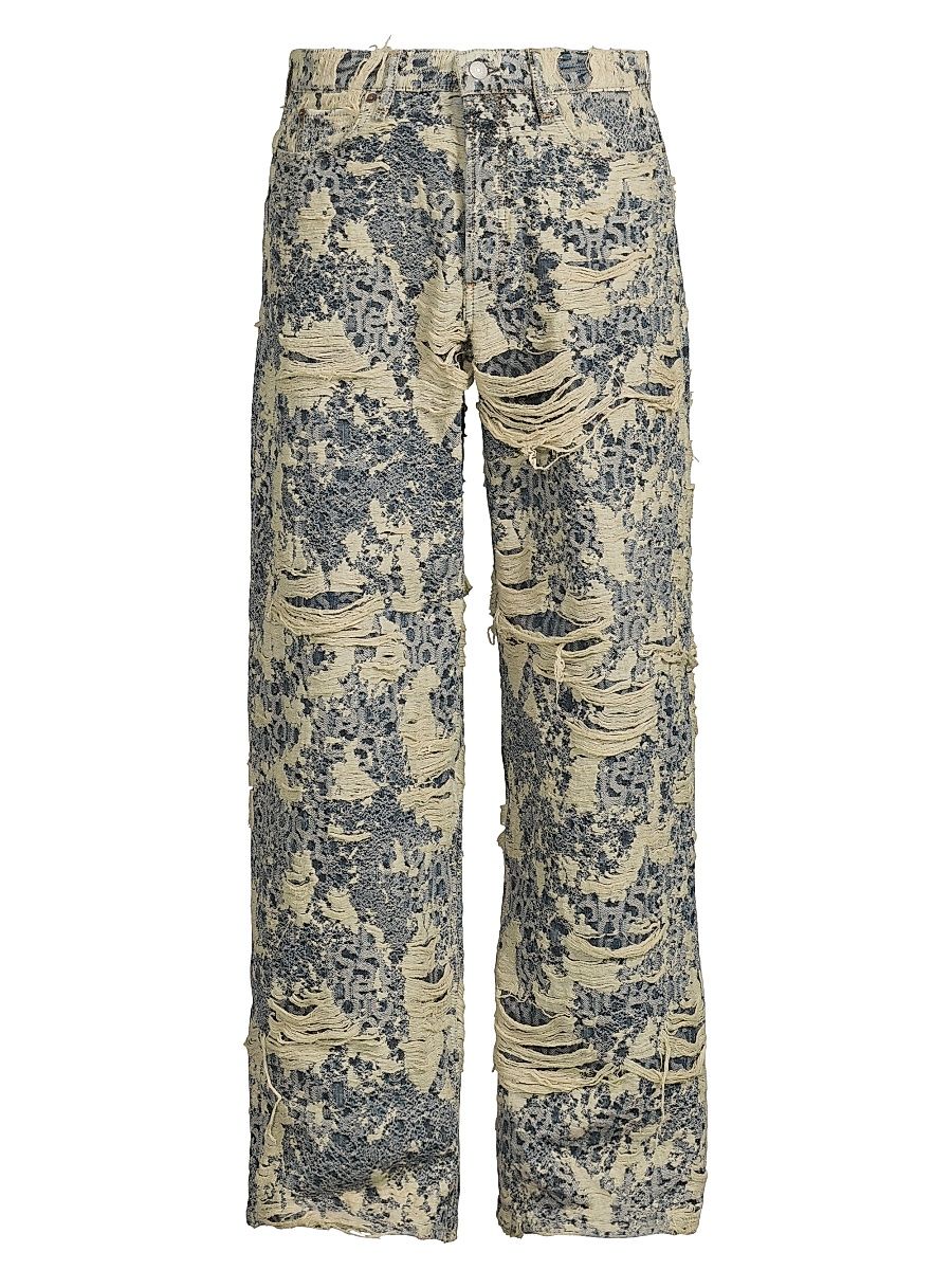 Men's 1981 Distressed Monogram Jeans - Mid Blue - Size XXL