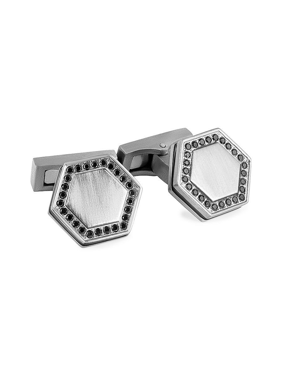 Men's Tateossian x Lamborghini Hex Titanium & Black Diamond 0.44 TCW Cufflinks - Black Diamond