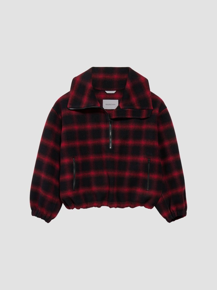 Balenciaga Men's High Collar Half Zip Outerwear Jacket - Black Red - Size 42