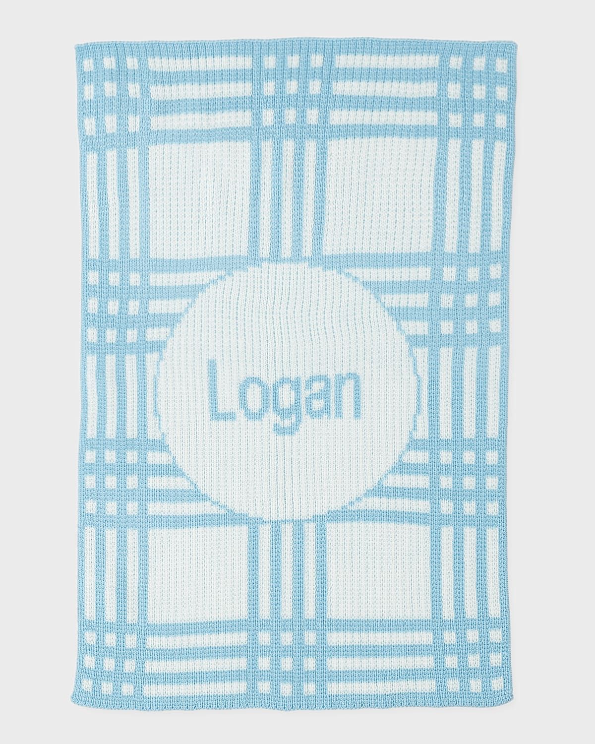Personalized Plaid Knit Baby Blanket, Light Blue