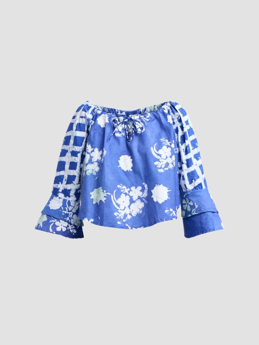 Busayo Women's Ibidun Printed Cotton Top - Blue Green And White - Size XS