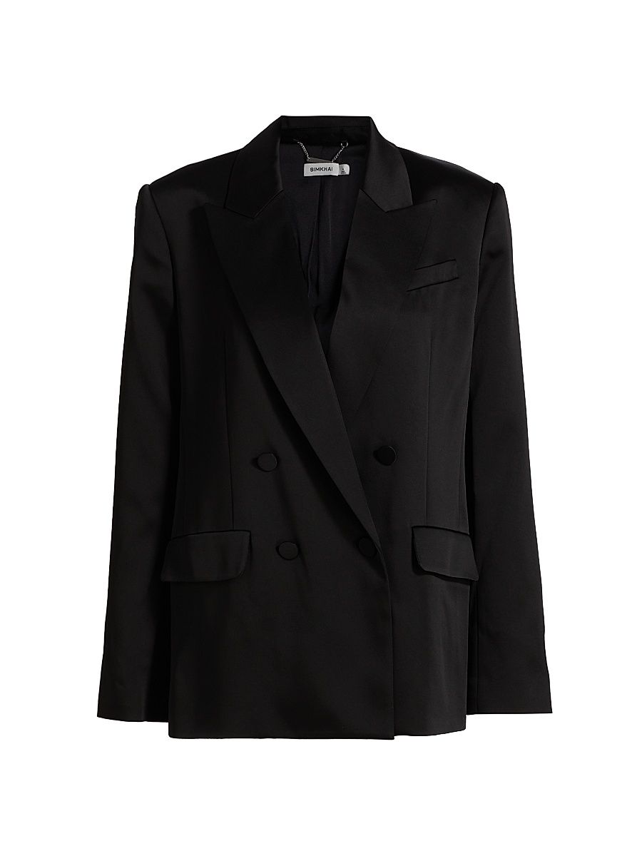 Women's Norah Satin Double-Breasted Blazer - Black - Size 14