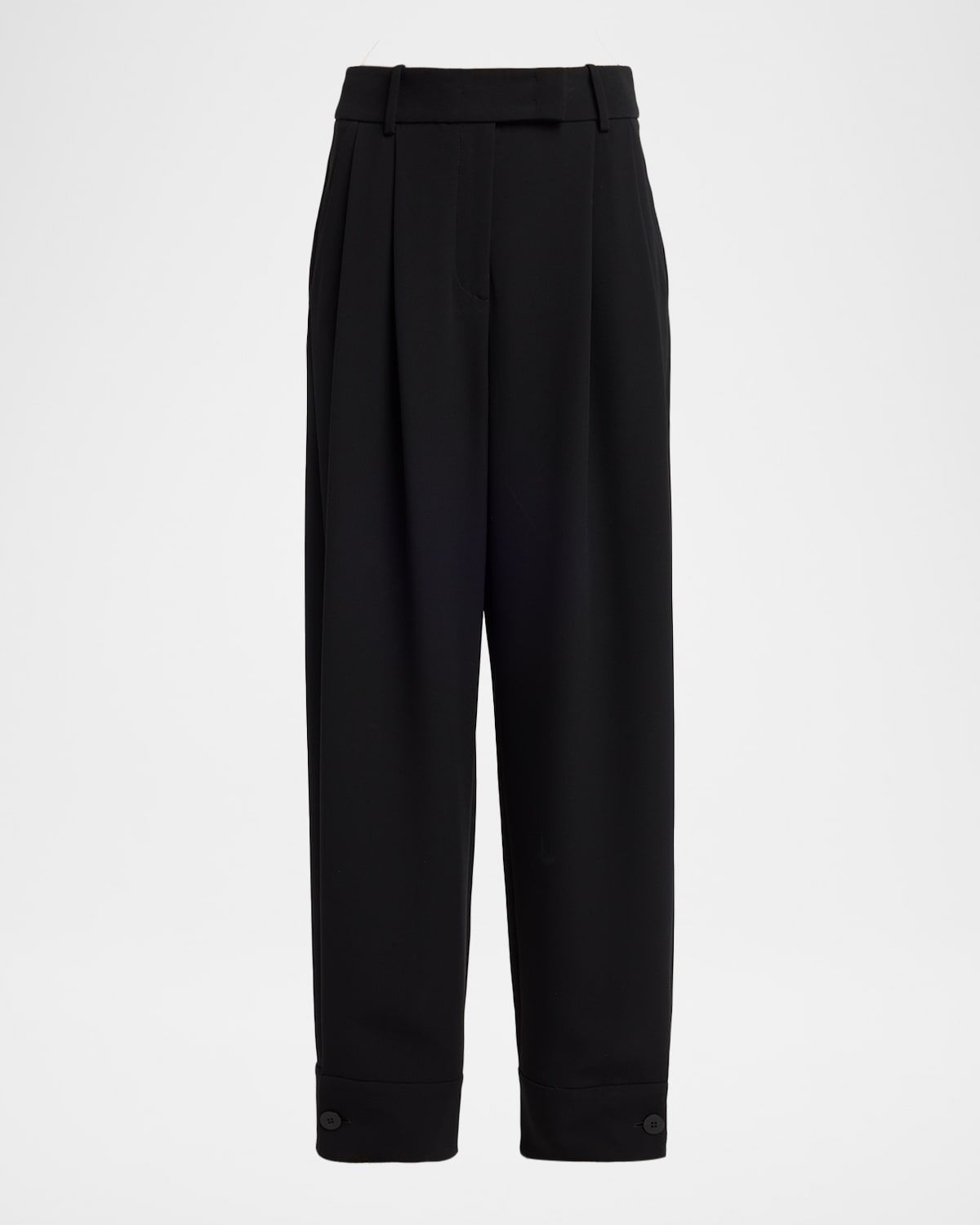 Pleated Silk Wide-Leg Cuffed Trousers