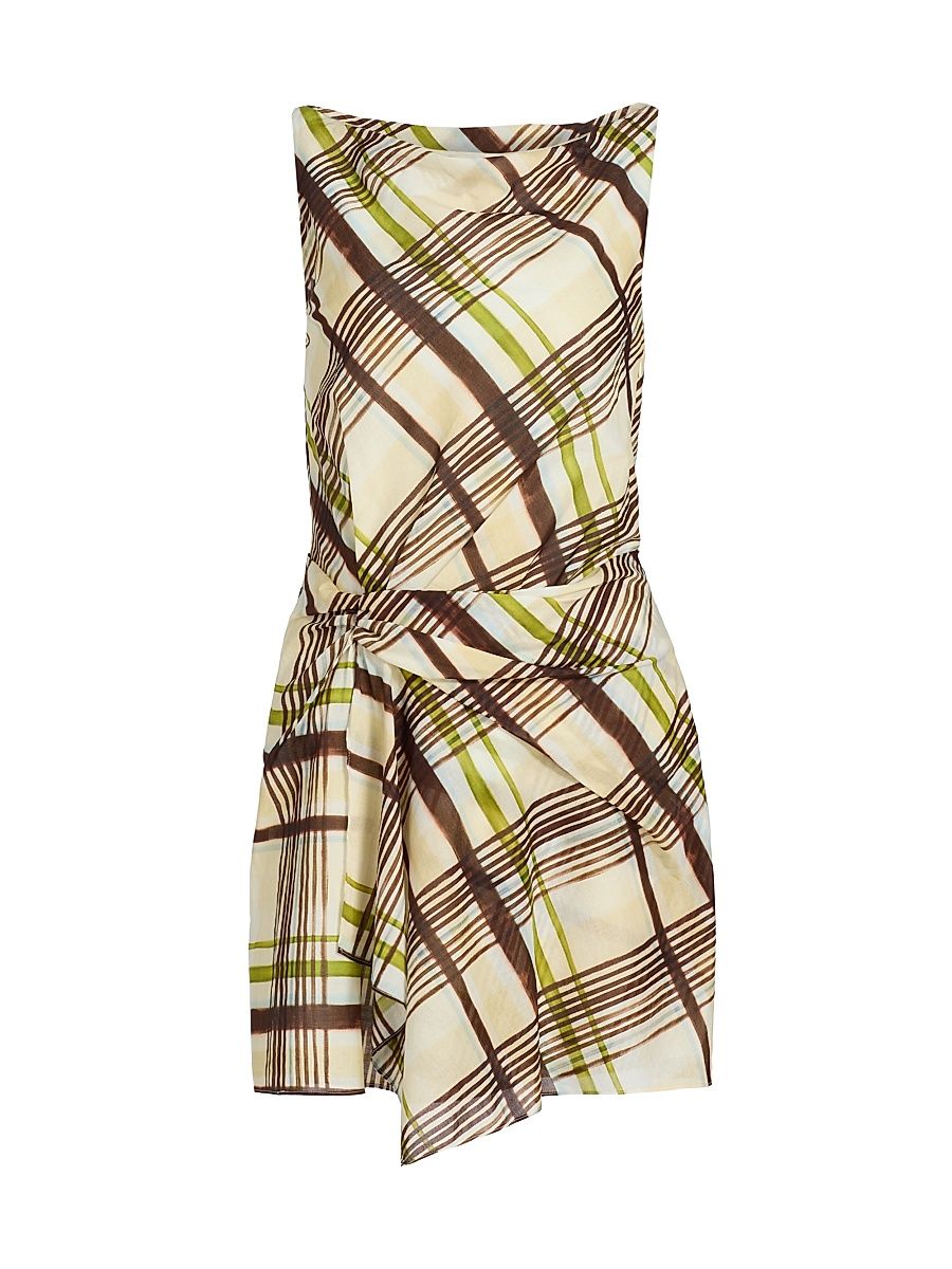 Women's Dea Plaid Gathered Cotton Minidress - Butter Ganache - Size 14