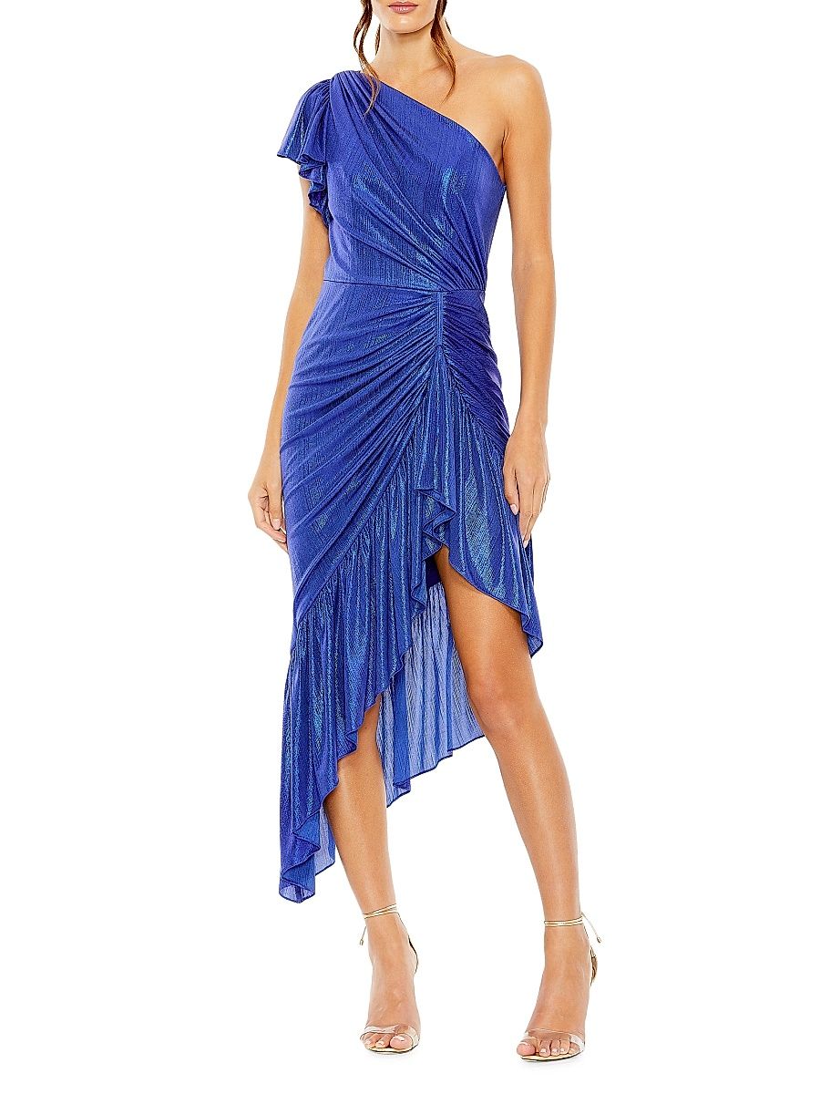 Women's One-Shoulder Flutter-Sleeve High-Low Dress - Cobalt - Size Small