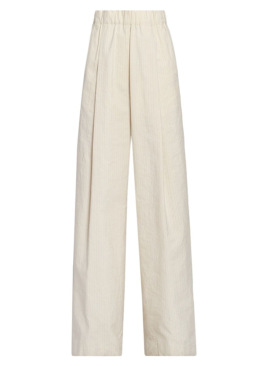 Women's Pila Pleated Cotton-Blend Wide-Leg Pants - Ecru - Size Large