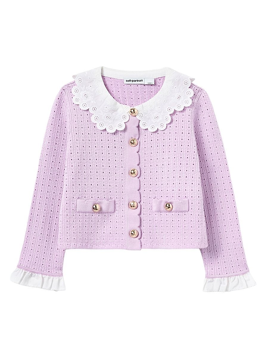 Little Girl's & Girl'sPointelle-Knit Scalloped Cardigan - Pink - Size 10