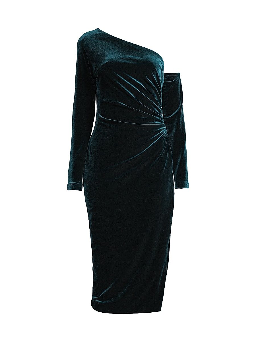 Women's Social Occasion Asymmetric Velvet Cocktail Dress - Emerald - Size 6