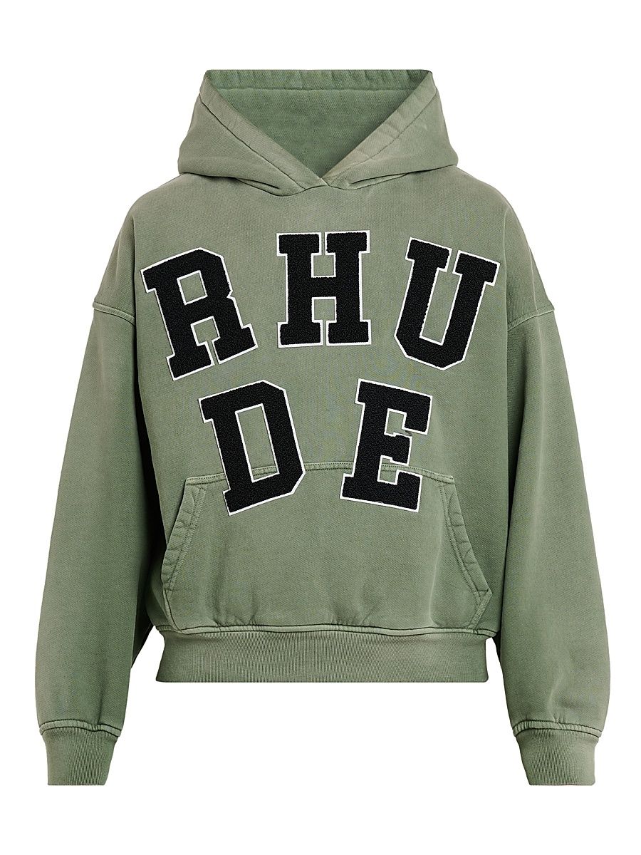 Men's Chenille Patch Logo Hoodie - Washed Olive Black - Size XL