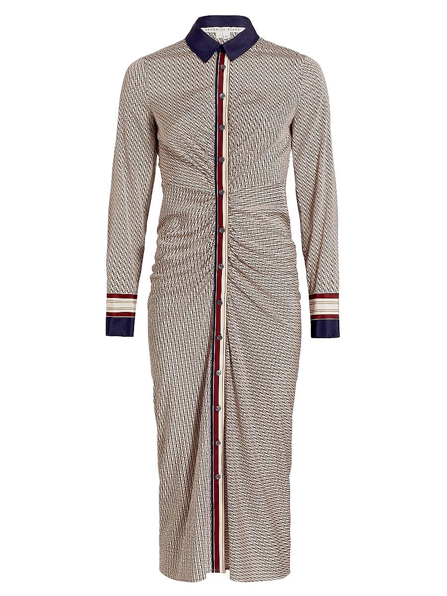 Women's Mesika Printed Silk-Blend Shirtdress - White Stone Ink Merlot - Size 2