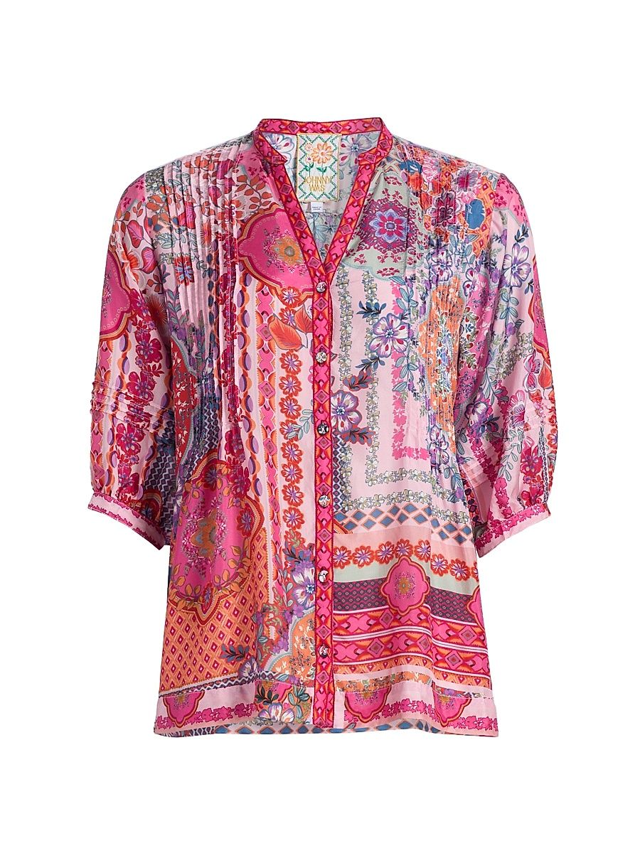 Women's Vacanza Floral Silk Blouse - Tami Scarf - Size XL